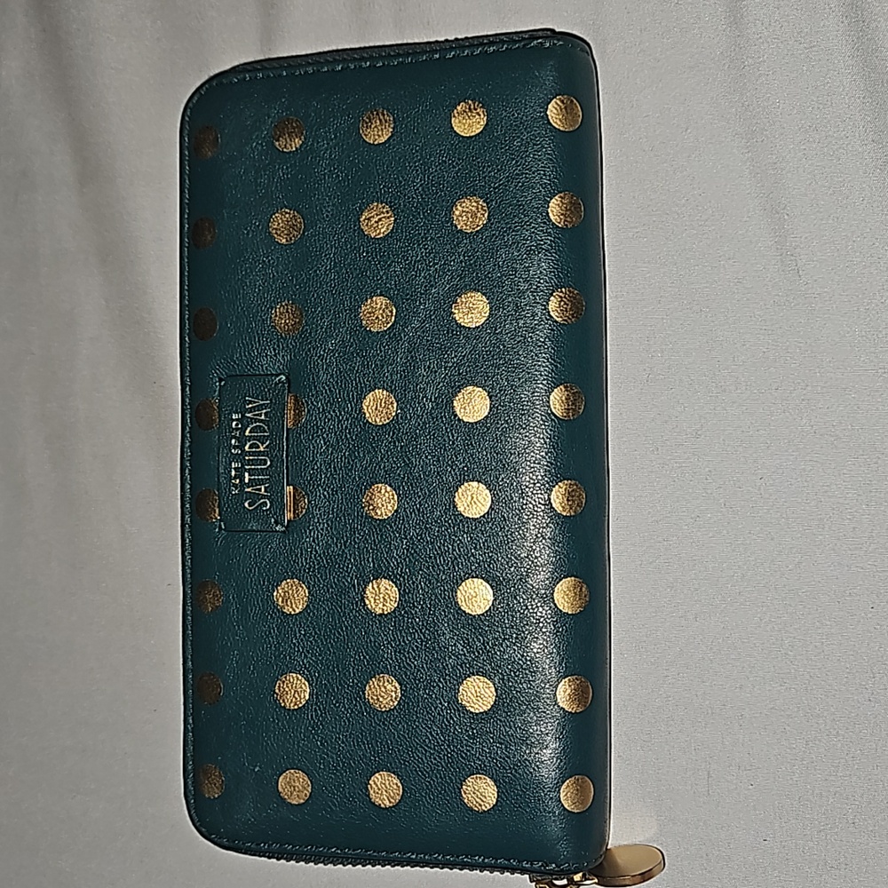 Kate Spade Saturday Polkadot green and gold Wallet